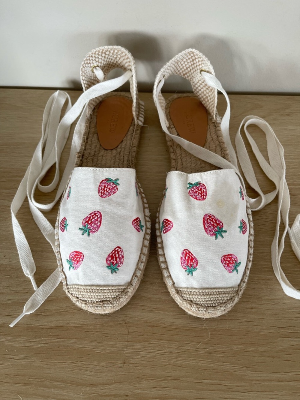 J. Crew Cream Espadrille Sandals with Red Strawberry Embroidery 10